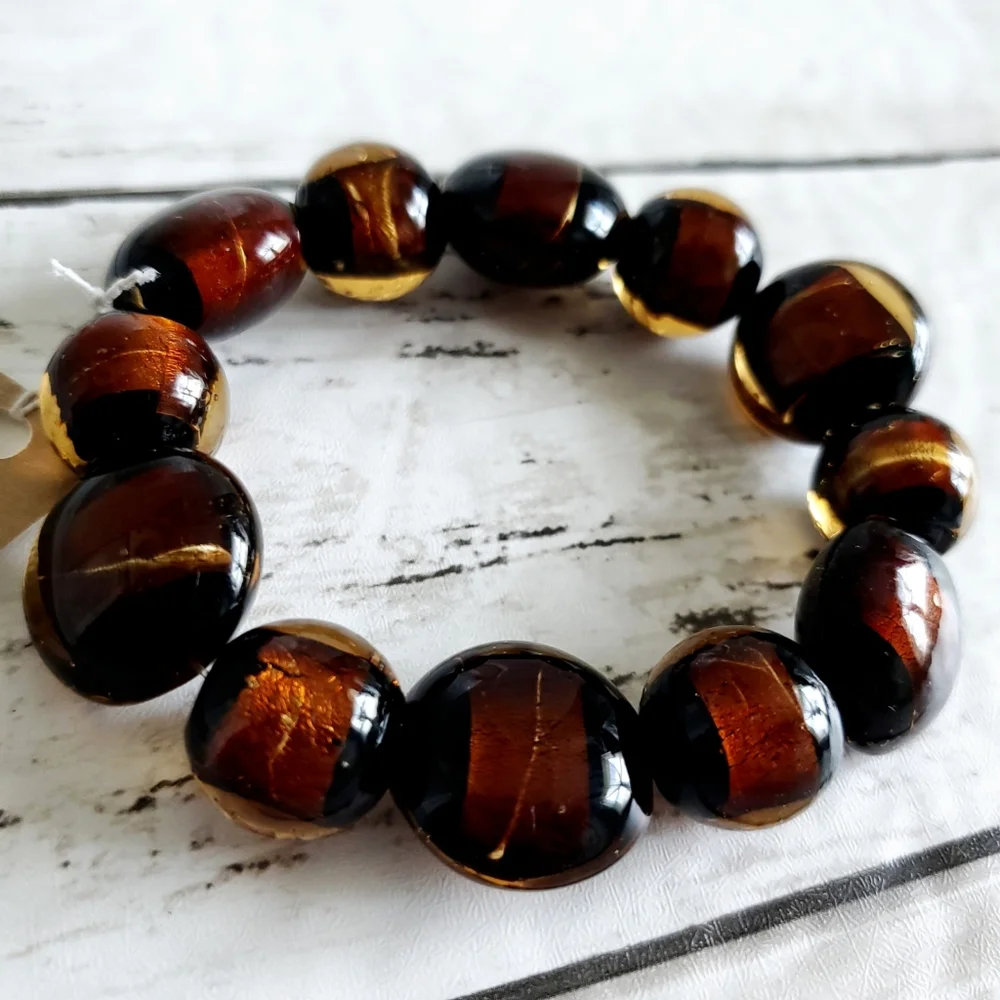 Exquisite Statement Bracelet, Heavy Amber Glass Beads, New With Tags